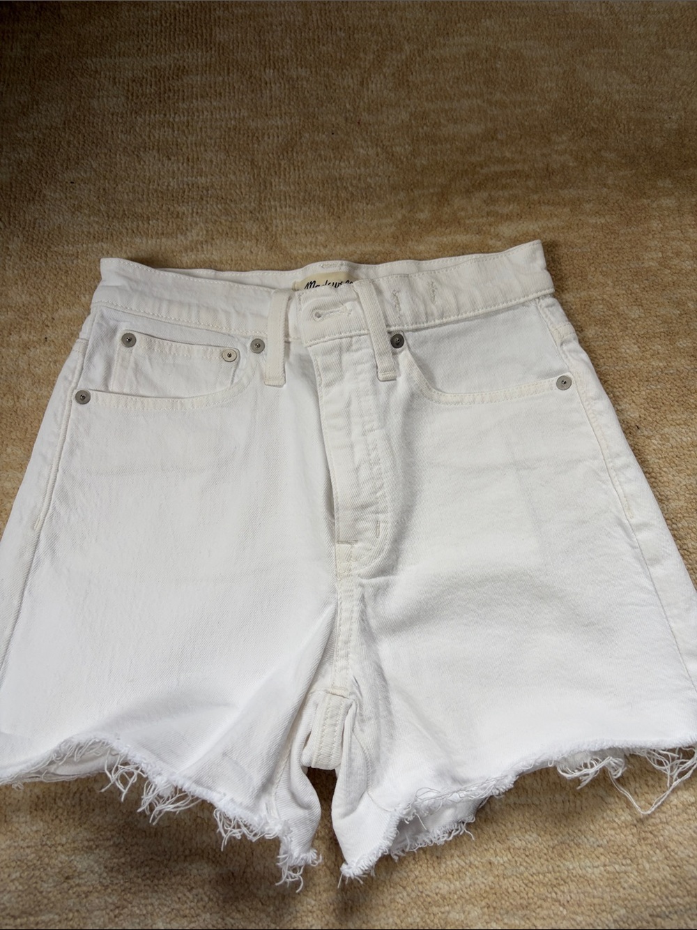 Madewell White High-Rise Raw Hem Denim Shorts